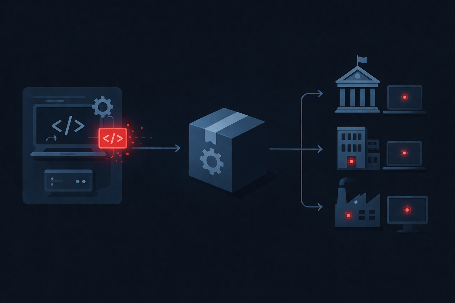 Supply chain attack where malicious code is inserted into software updates and distributed to multiple organizations.