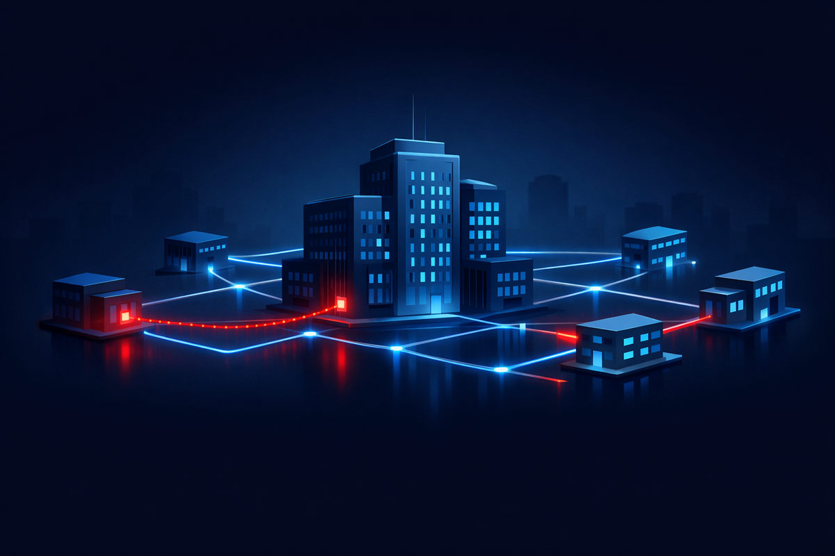 Supply chain attack where a compromised third-party vendor injects malicious code into a corporate network.